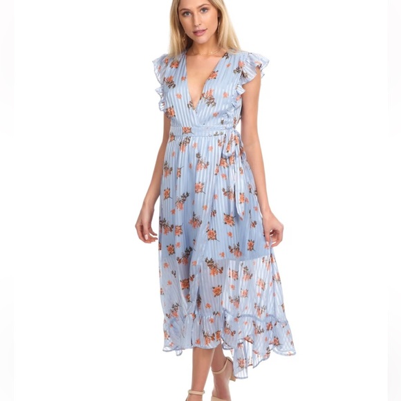 ASTR The Label Lila Light Blue Floral Print Midi Dress Hi-Low Women's X-Small - Picture 1 of 7